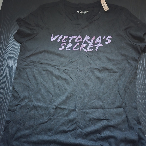Victoria's Secret Tops - Victoria's Secret Black T-Shirt with Purple Logo